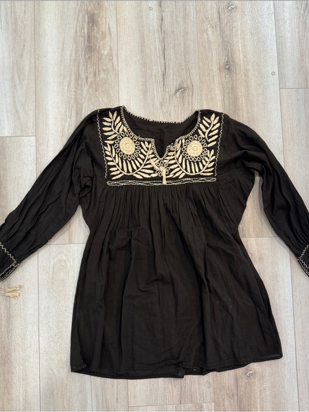 Boho Handmade Brown with Cream Embroidered Women’s Tunic